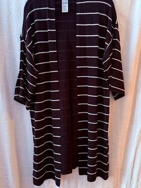 Chico's Black and White Striped Open-Front Cardigan